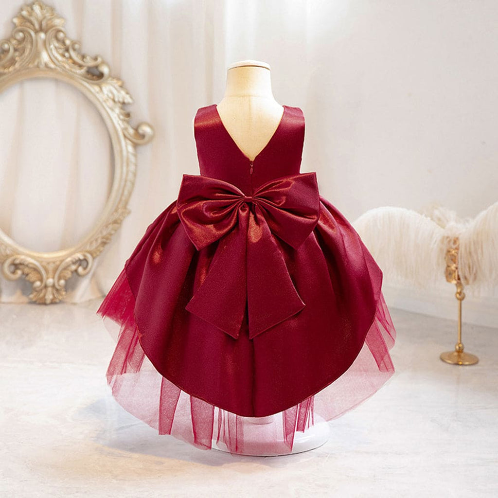 Girls Red Fluffy High - Low Princess Partywear Dress Party Dresses   
