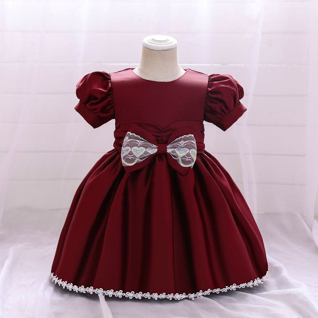 Girls Maroon Princess Partywear Dress Party Dresses Maroon 1-2 Y 
