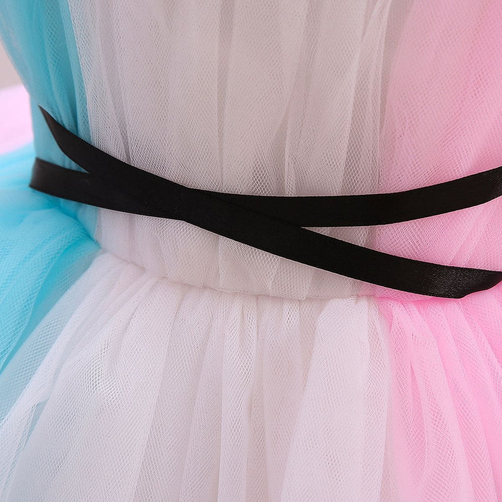 Girls Tri-Color Puffy Mess Partywear Dress Party Dresses   