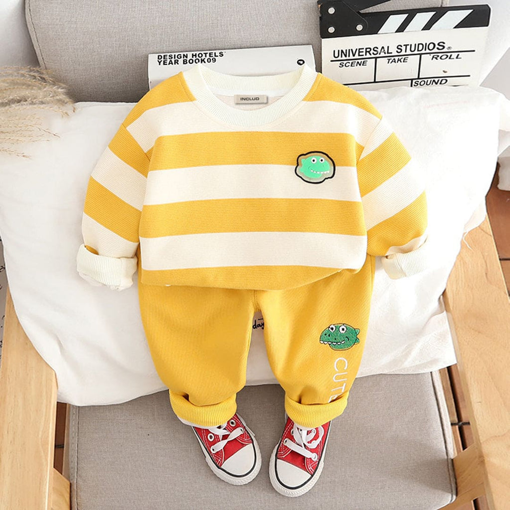 Boys Yellow Striped Long Sleeves Sweatshirt With Trouser Set Sets Yellow 1-2 Y 