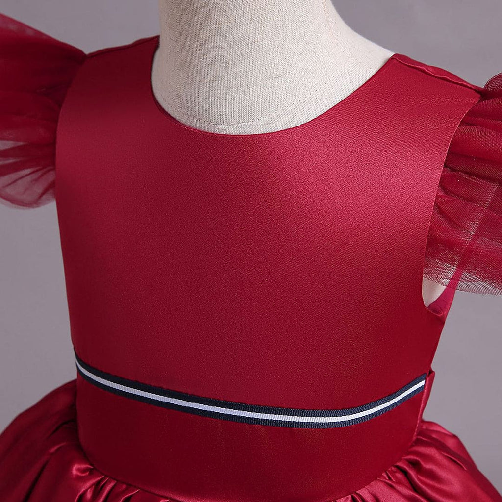 Girls Satin High-Low Flutter Sleeves Partywear Dress Party Dresses   