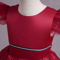 Girls Satin High-Low Flutter Sleeves Partywear Dress Party Dresses   