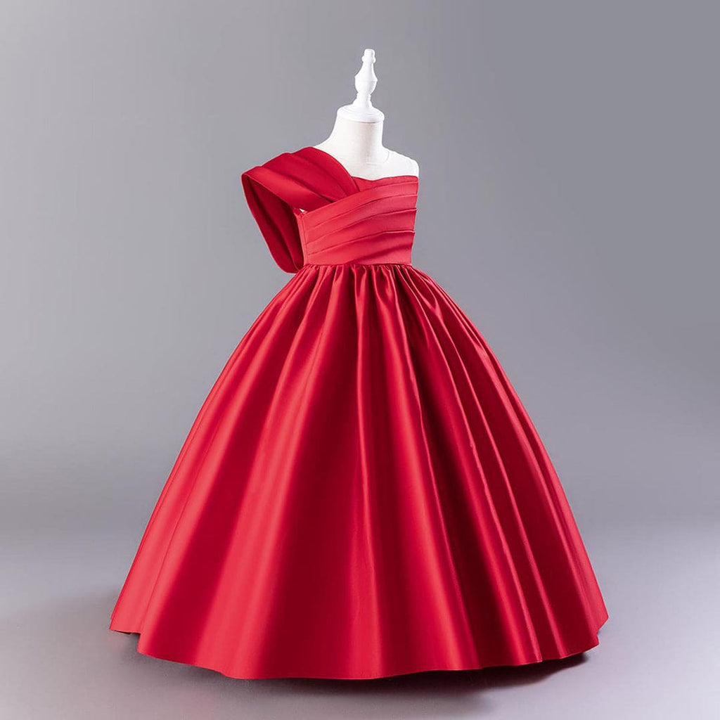 Girls Red One- Shoulder Princess Partywear Dress Party Dresses   