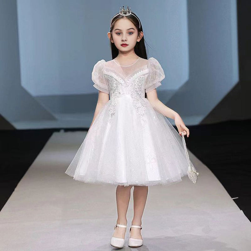 Girls White Sweetheart Neck Princess Partywear Dress Party Dresses   