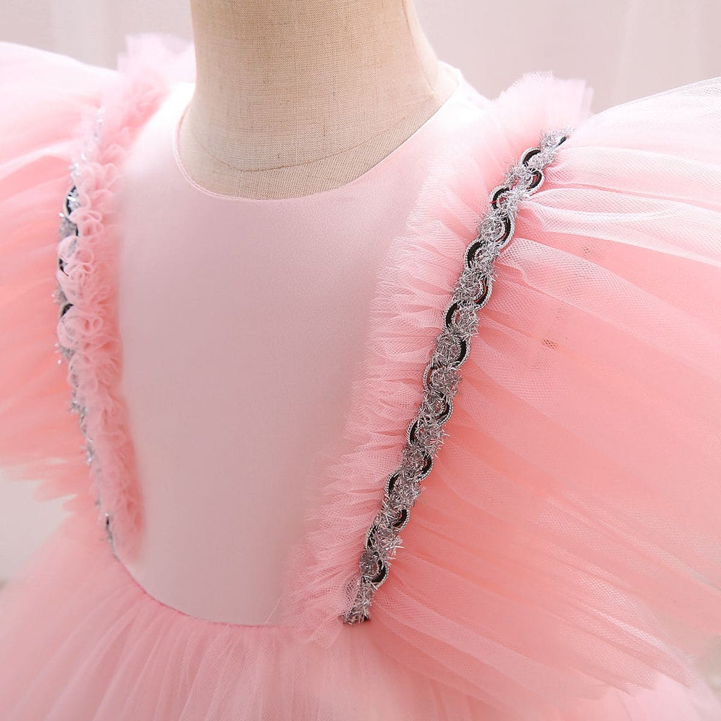 Girls Flutter Sleeve Puffy Partywear Dress Party Dresses   