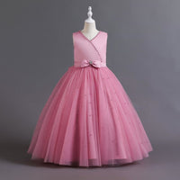 Girls Pink Pearl Big Bow Puffy Partywear Dress Party Dresses Pink 5-6 Y 