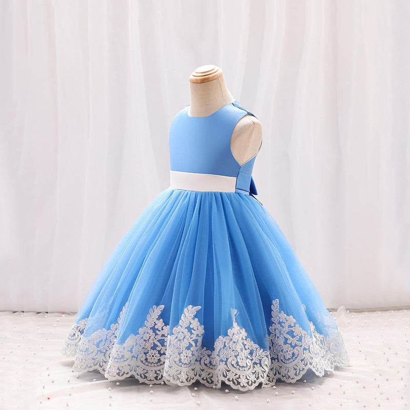 Girls Puffy Sleeveless Mesh Embroidered Partywear Dress Party Dresses   