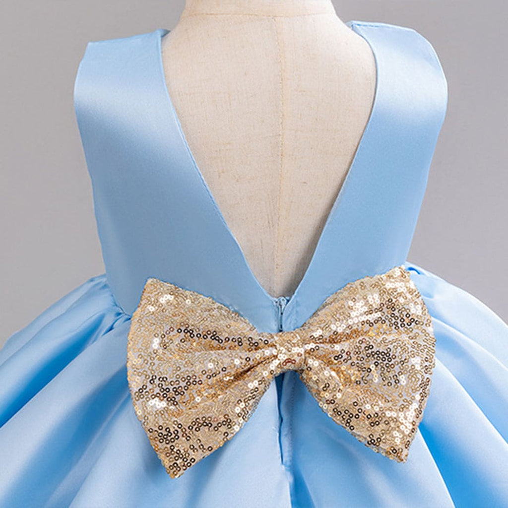 Girls Sky Blue Tulle Princess Partywear Dress With Glitter Bow Party Dresses   