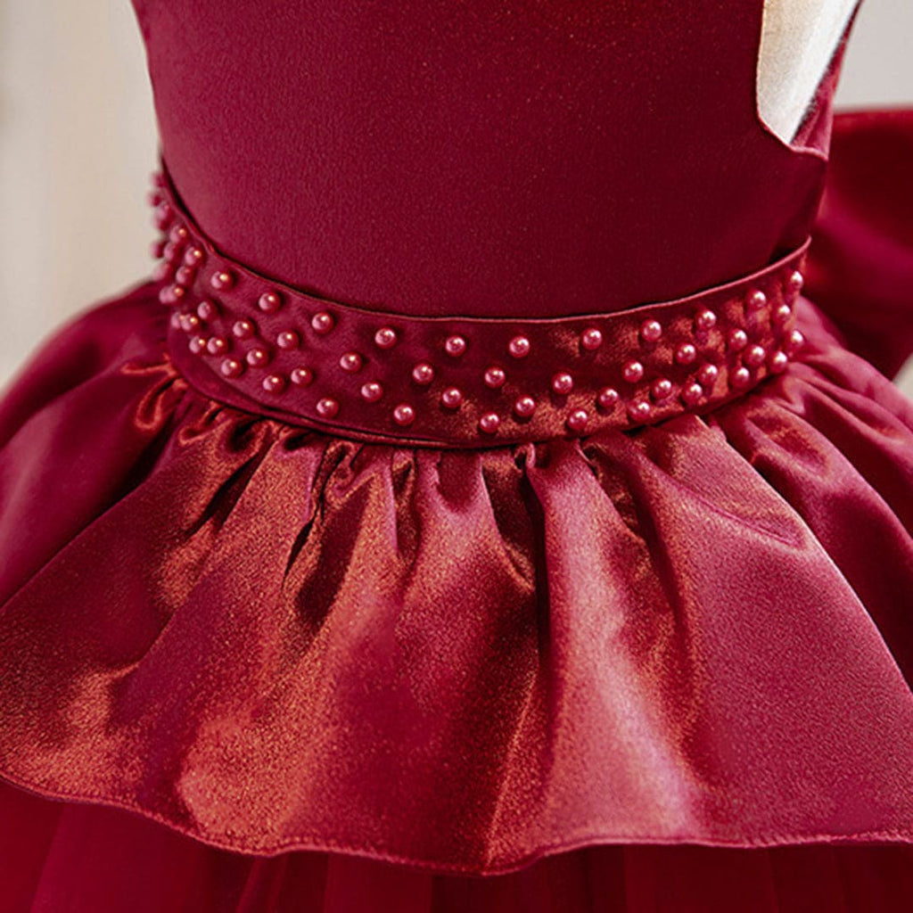 Girls Red Fluffy High - Low Princess Partywear Dress Party Dresses   
