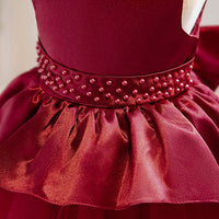 Girls Red Fluffy High - Low Princess Partywear Dress Party Dresses   