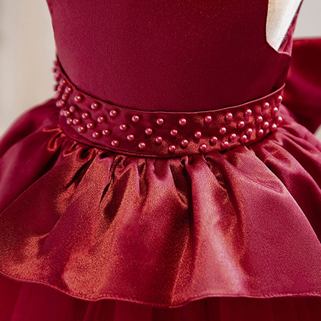 Girls Red Fluffy High - Low Princess Partywear Dress Party Dresses   