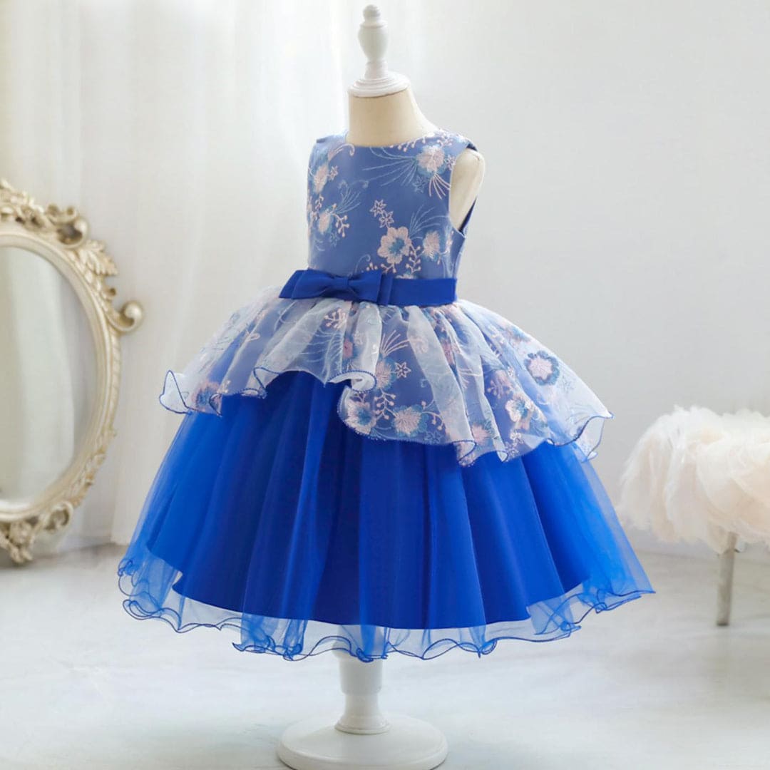 Girls Royal Blue Mesh Fluffy Princess Partywear Dress Party Dresses   