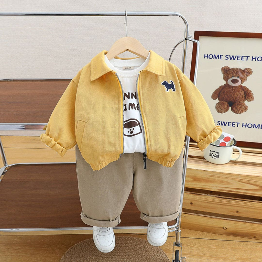 Boys Long Sleeves Yellow Jacket With T-Shirt & Trouser Set Sets Yellow 1-2 Y 