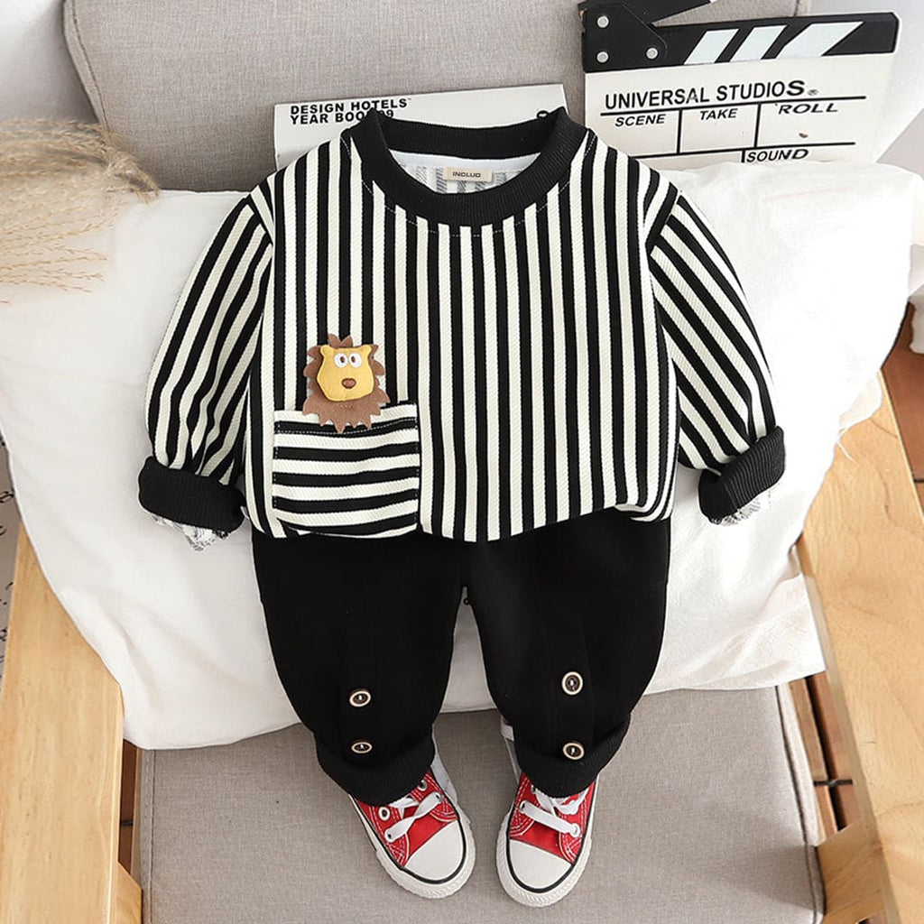 Boys Black Striped Sweatshirt With Trouser Set Sets Black 1-2 Y 