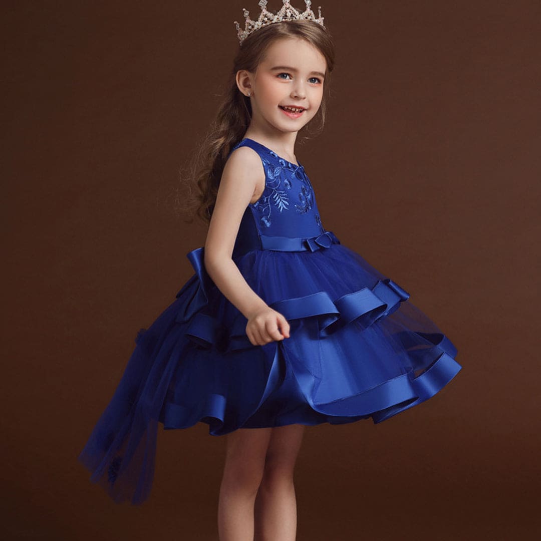 Girls Blue High Low Princess Partywear Dress With Bow Party Dresses   