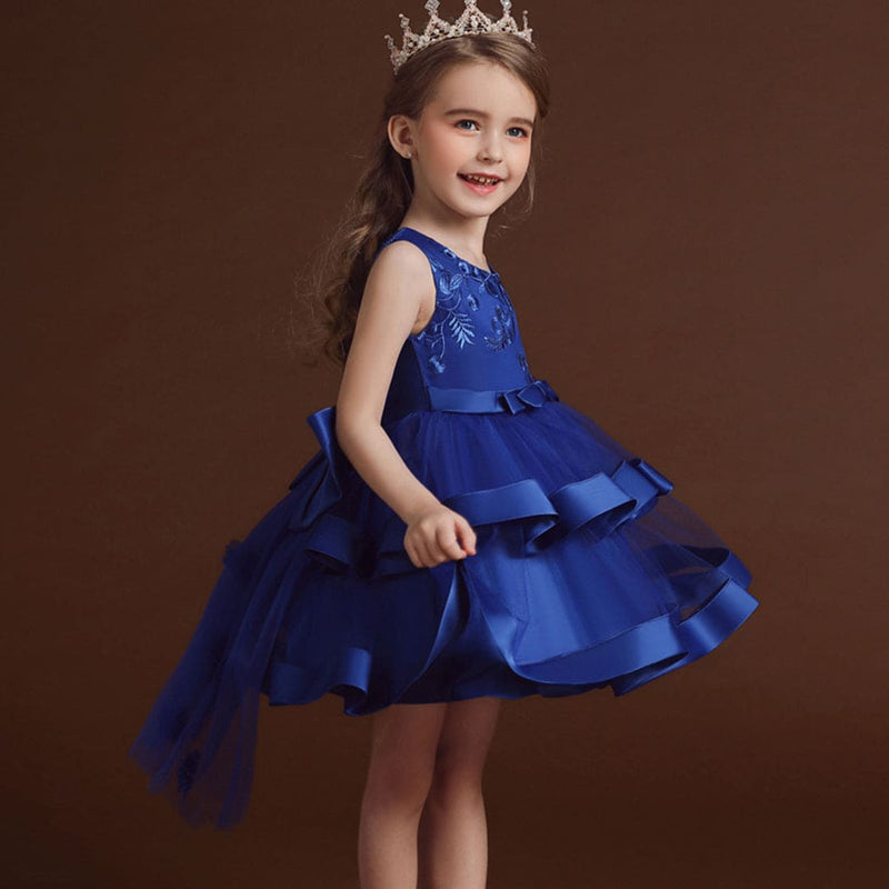 Girls Blue High Low Princess Partywear Dress With Bow Party Dresses   