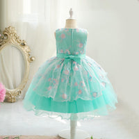 Girls Light Green Mesh Fluffy Princess Partywear Dress Party Dresses   