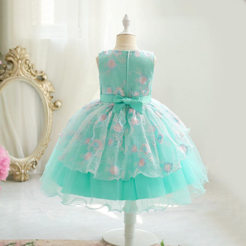 Girls Light Green Mesh Fluffy Princess Partywear Dress Party Dresses   