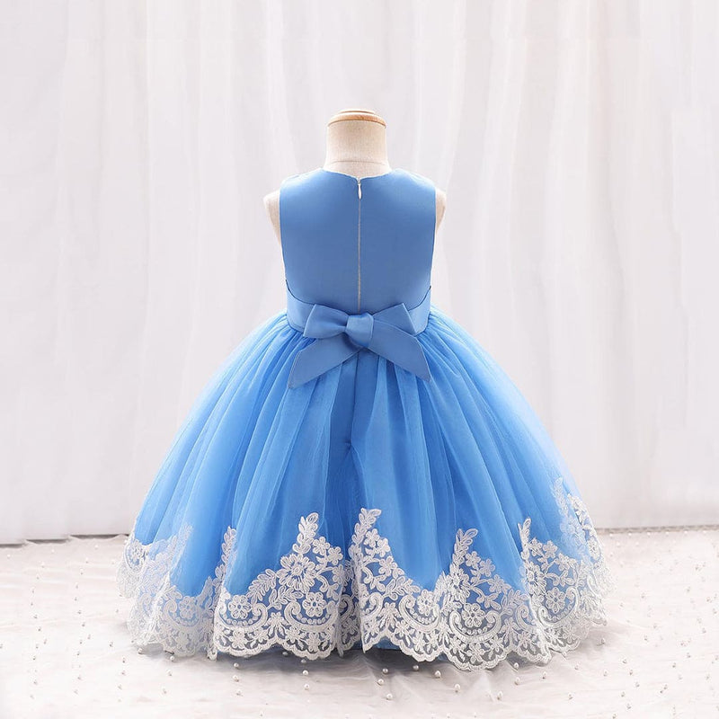 Girls Puffy Sleeveless Mesh Embroidered Partywear Dress Party Dresses   