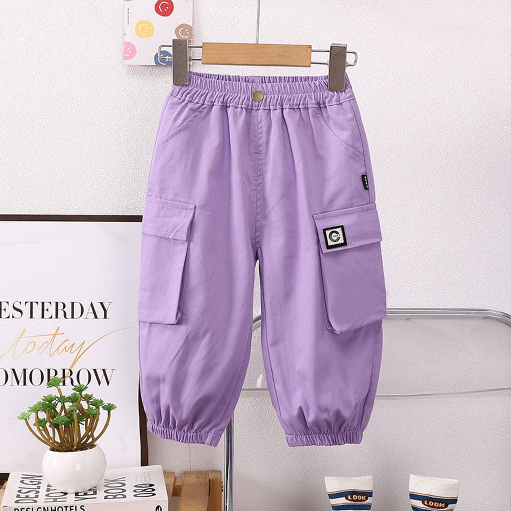 Girls Purple Elasticated Cargo Jogger Joggers Purple 1-2 Y 