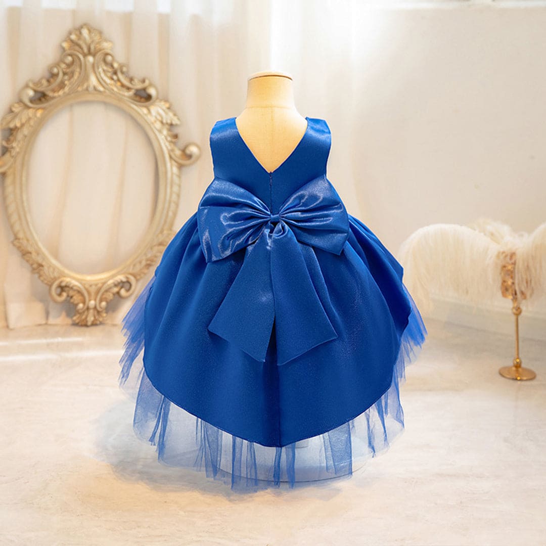 Girls Blue Fluffy High - Low Princess Partywear Dress Party Dresses   