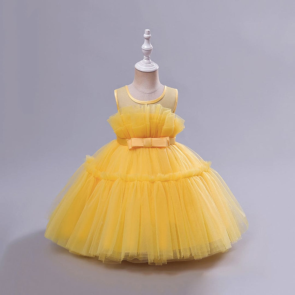 Girls Yellow Sleeveless Puffy Princess Partywear Dress Party Dresses Yellow 1-2 Y 