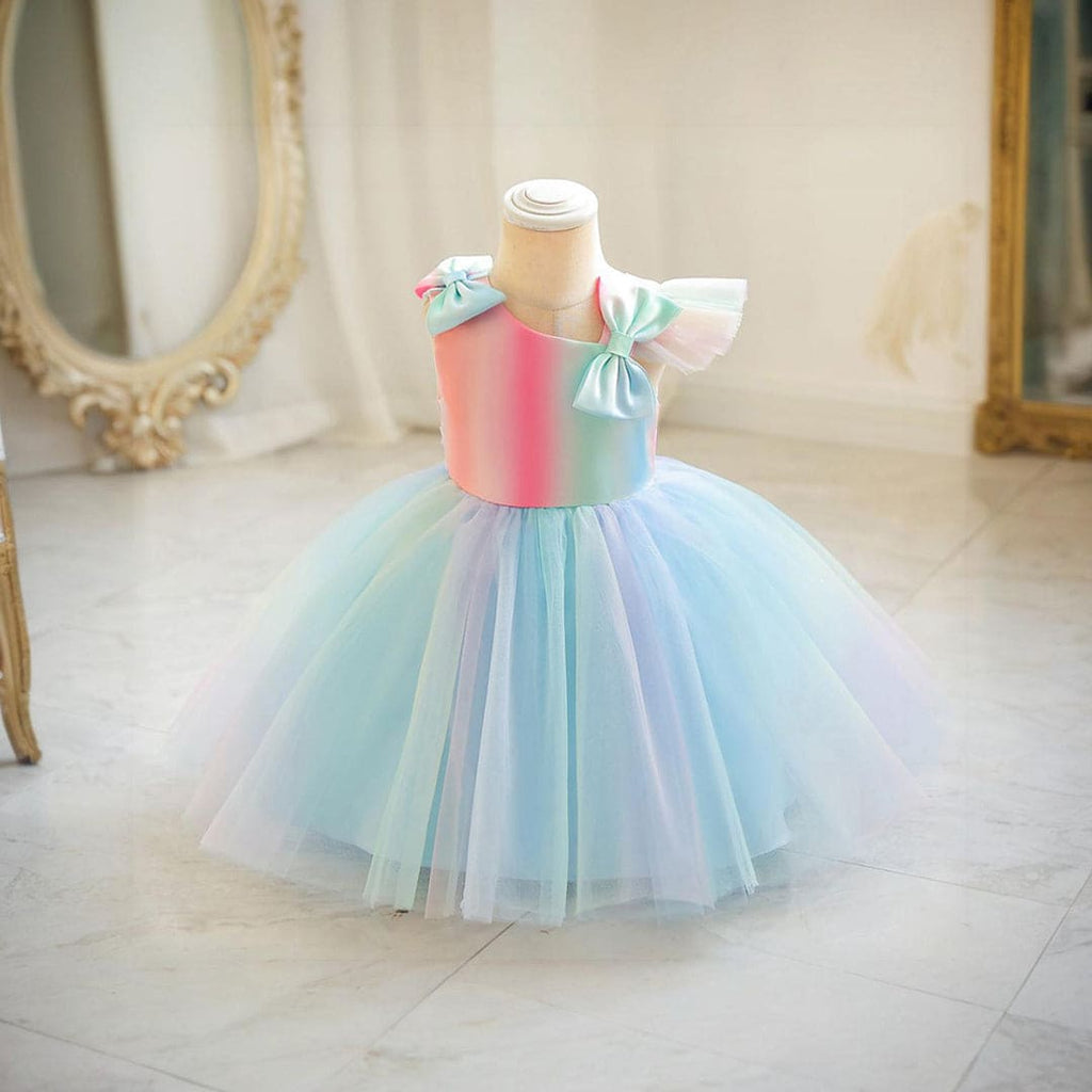 Girls Blue Fluffy Ombre Partywear Dress Party Dresses Light Blue 1-2 Y 