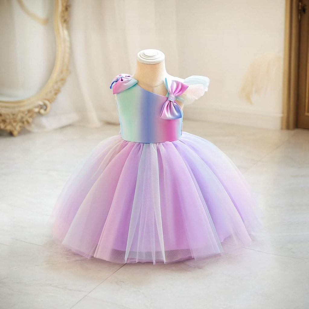 Girls Purple Fluffy Ombre Partywear Dress Party Dresses Purple 1-2 Y 