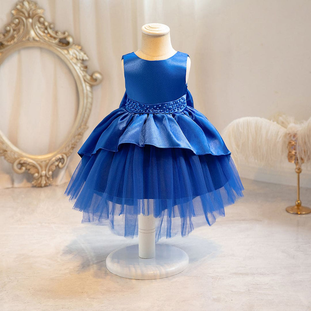 Girls Blue Fluffy High - Low Princess Partywear Dress Party Dresses Blue 1-2 Y 