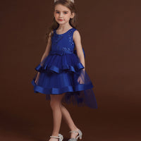 Girls Blue High Low Princess Partywear Dress With Bow Party Dresses   