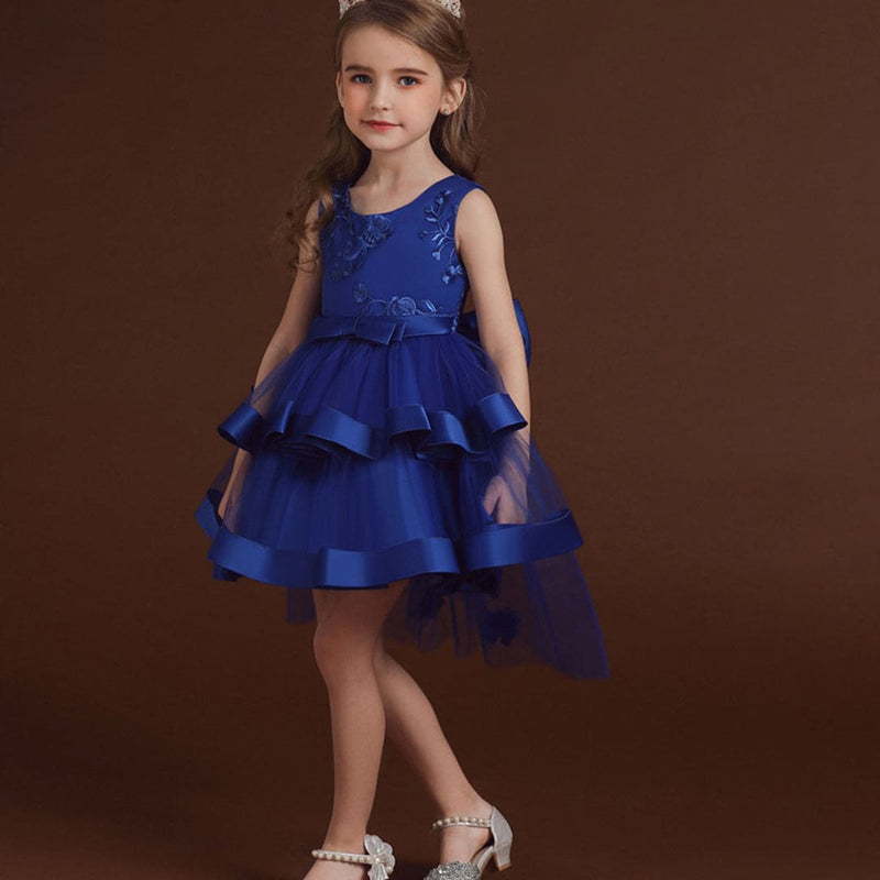 Girls Blue High Low Princess Partywear Dress With Bow Party Dresses   