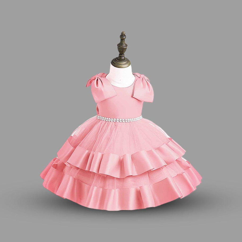 Girls Peach Fluffy Tiered Partywear Dress Party Dresses   