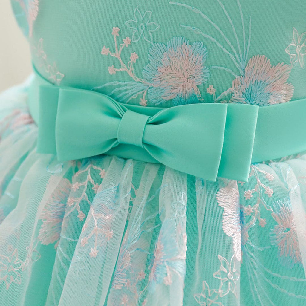 Girls Light Green Mesh Fluffy Princess Partywear Dress Party Dresses   