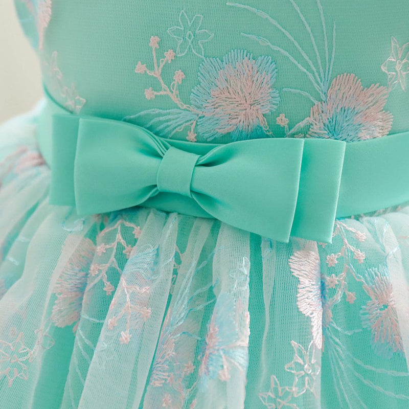 Girls Light Green Mesh Fluffy Princess Partywear Dress Party Dresses   