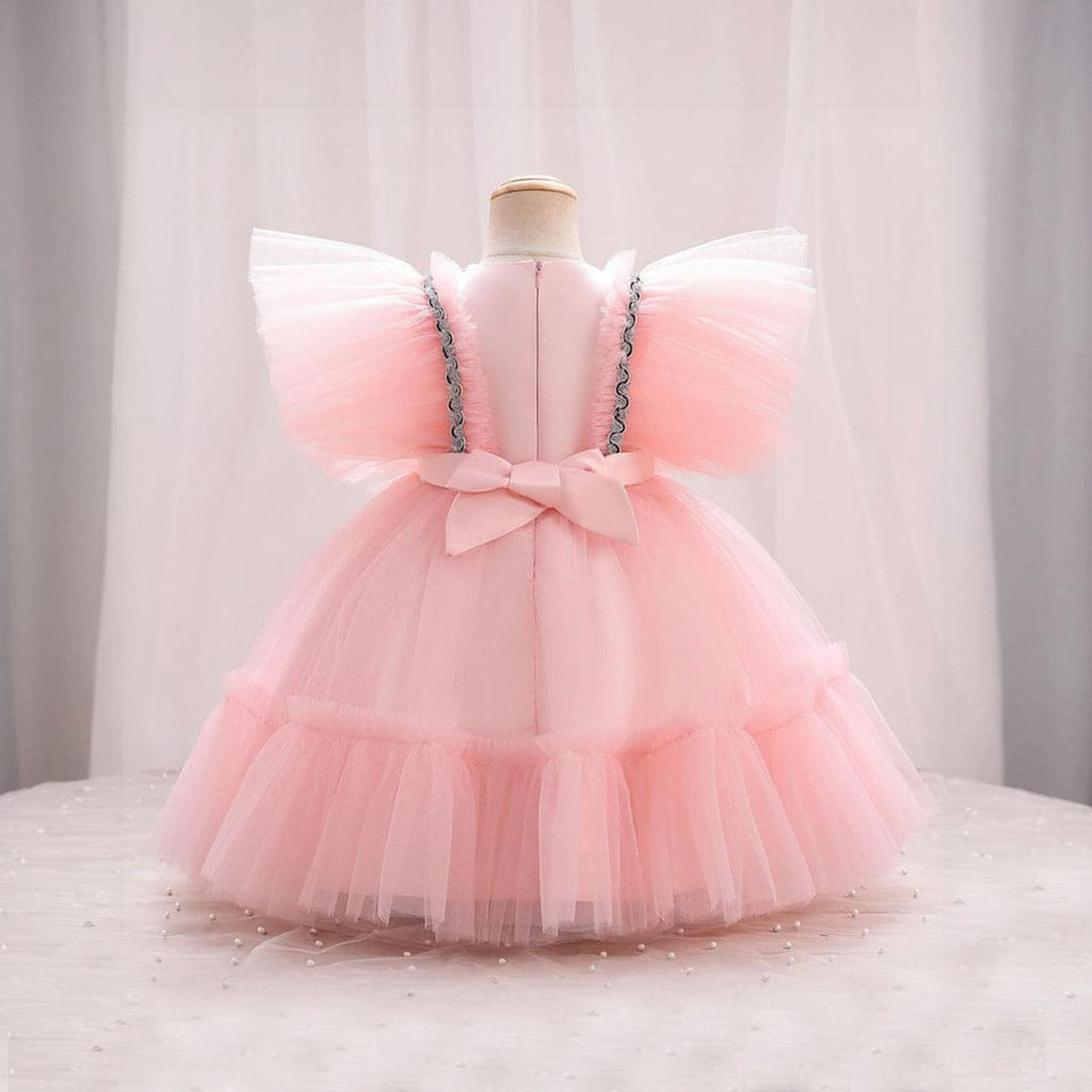 Girls Flutter Sleeve Puffy Partywear Dress Party Dresses   