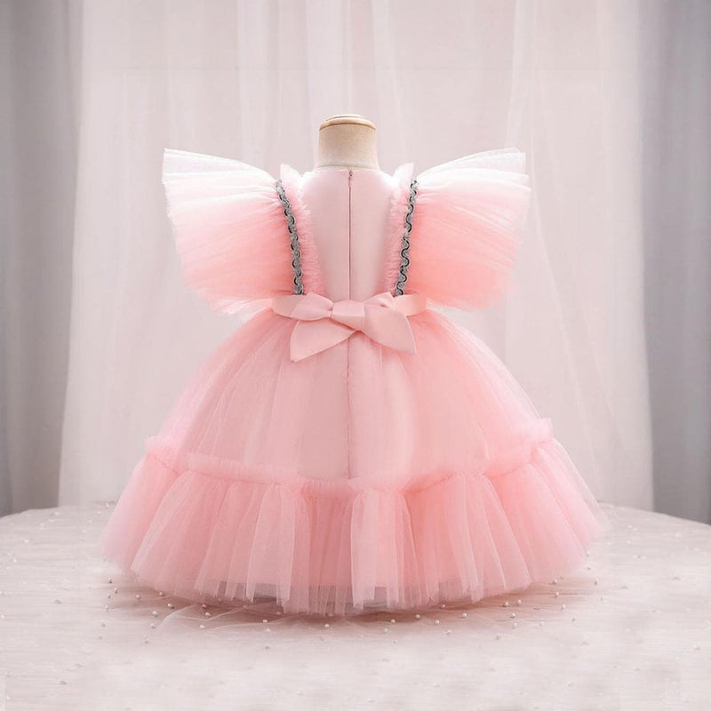 Girls Flutter Sleeve Puffy Partywear Dress Party Dresses   