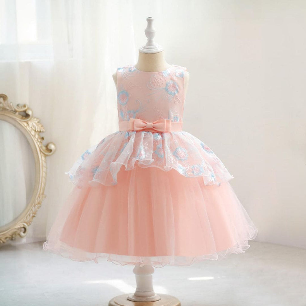 Girls Peach Mesh Fluffy Princess Partywear Dress Party Dresses   