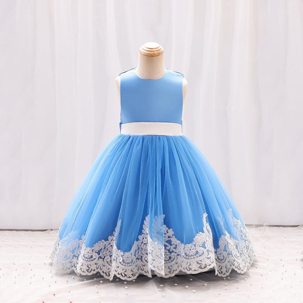 Girls Puffy Sleeveless Mesh Embroidered Partywear Dress Party Dresses Light Blue 4-5 Y 