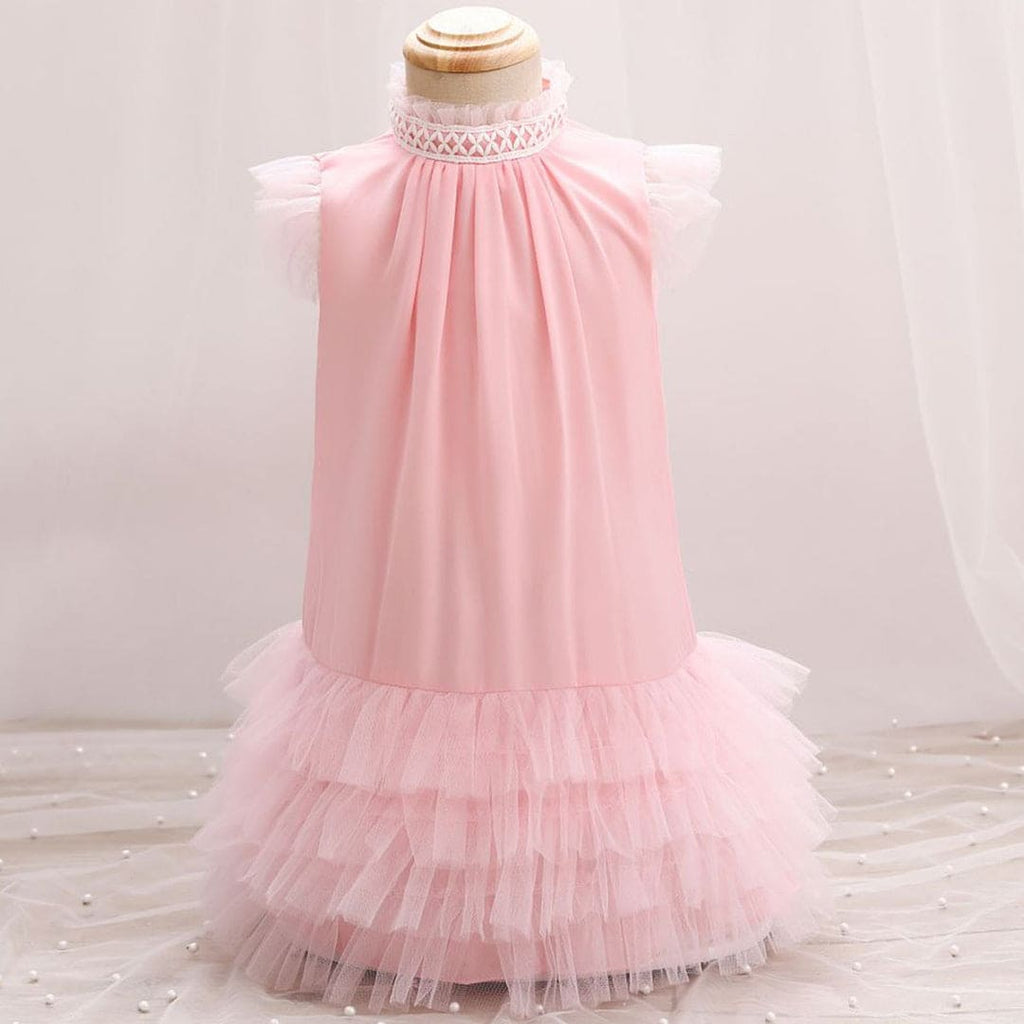 Girls Empire Line Ruffles Partywear Dress Party Dresses Pink 1-2 Y 