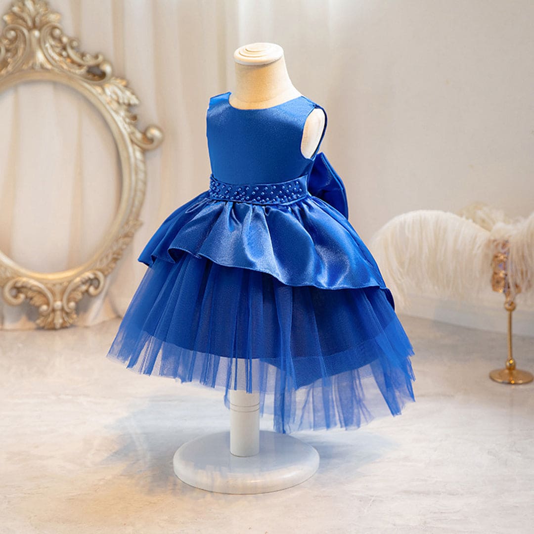 Girls Blue Fluffy High - Low Princess Partywear Dress Party Dresses   