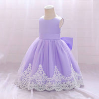 Girls Purple Lace Bordered Partywear Dress With Back Bow Party Dresses   