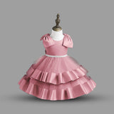 Girls Pink Fluffy Tiered Partywear Dress