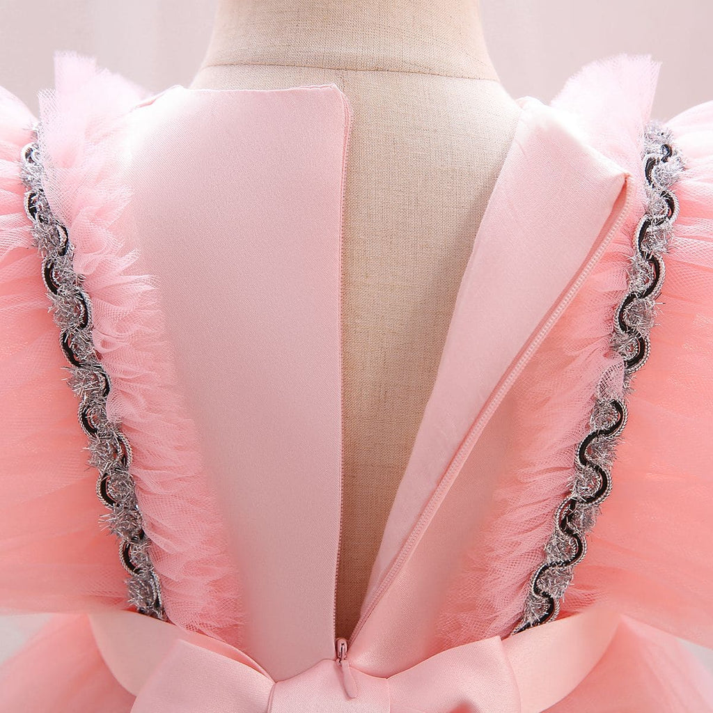 Girls Flutter Sleeve Puffy Partywear Dress Party Dresses   