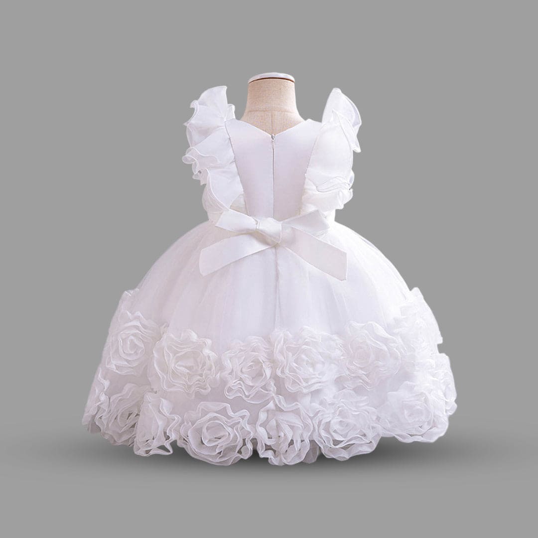 Girls White Mesh Tulle Partywear Dress Party Dresses   