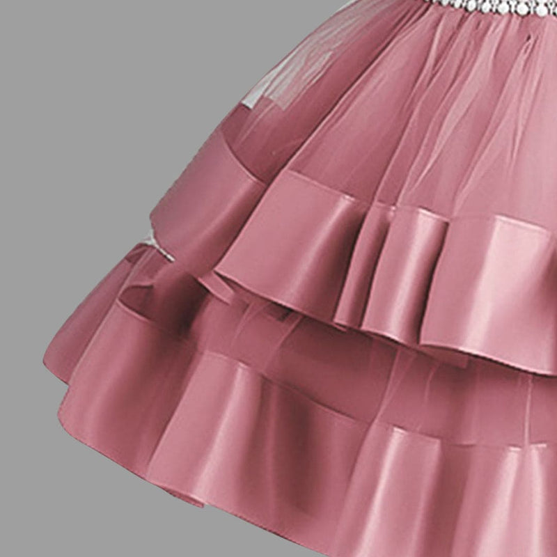 Girls Pink Fluffy Tiered Partywear Dress Party Dresses
