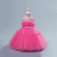 Girls Rose Red Sleeveless Puffy Princess Partywear Dress Party Dresses   