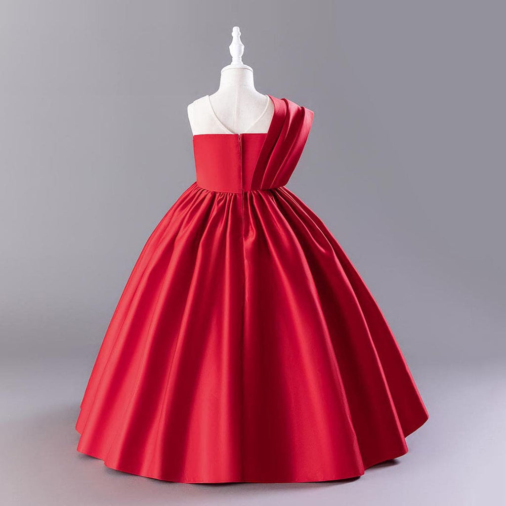 Girls Red One- Shoulder Princess Partywear Dress Party Dresses   