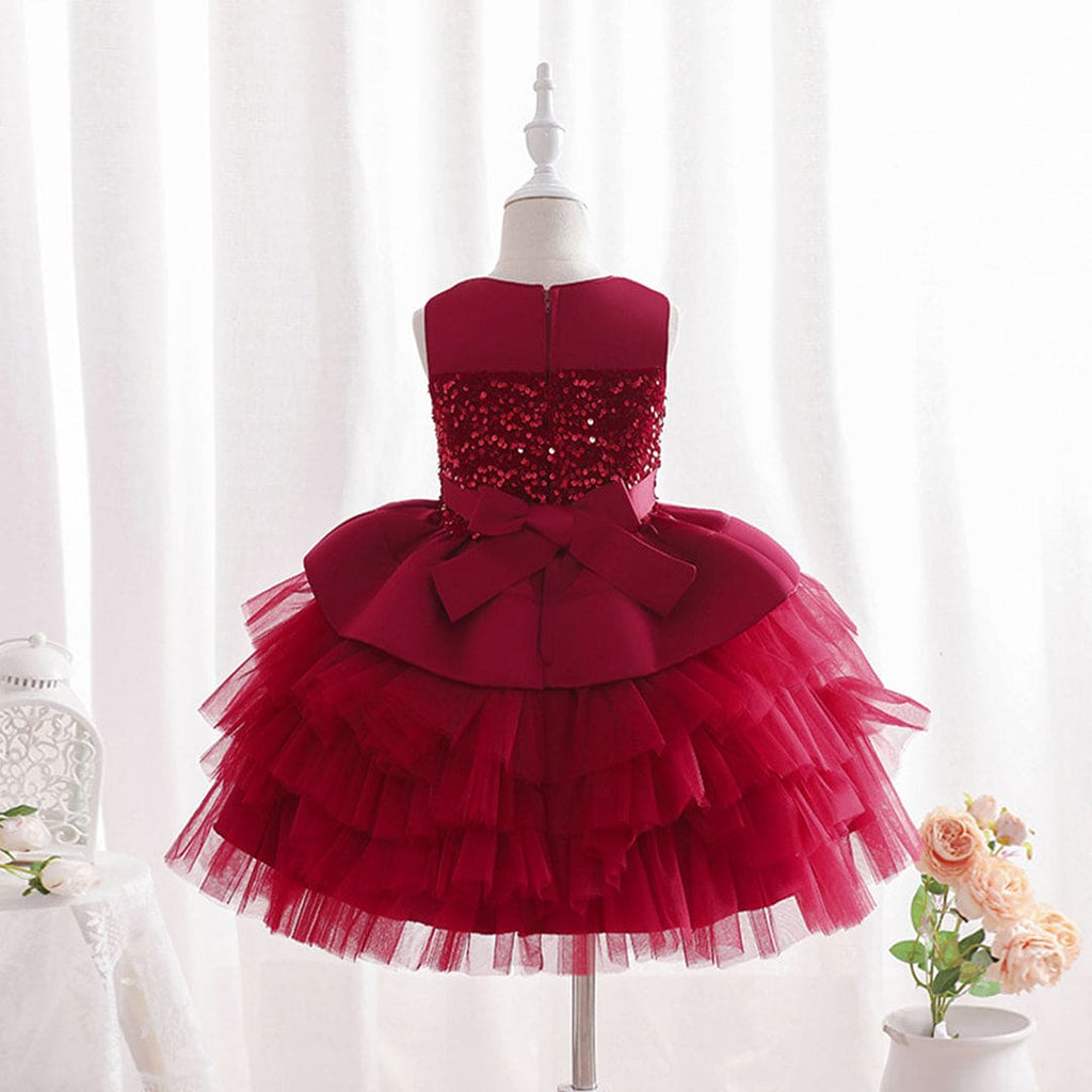 Girls Red Tiered Flared Partywear Dress Party Dresses Red 3-4 Y 