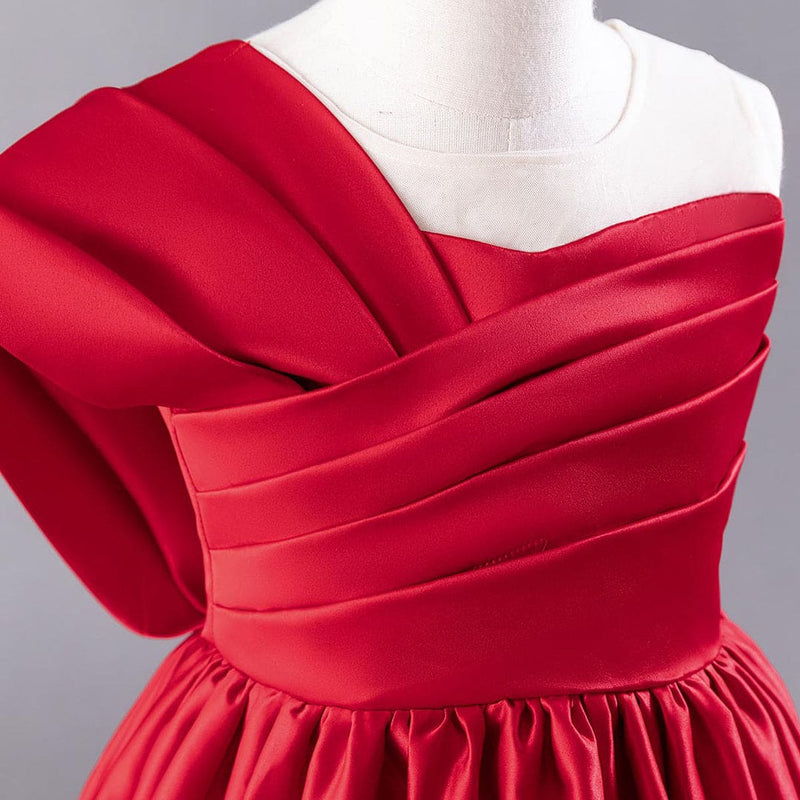 Girls Red One- Shoulder Princess Partywear Dress Party Dresses   