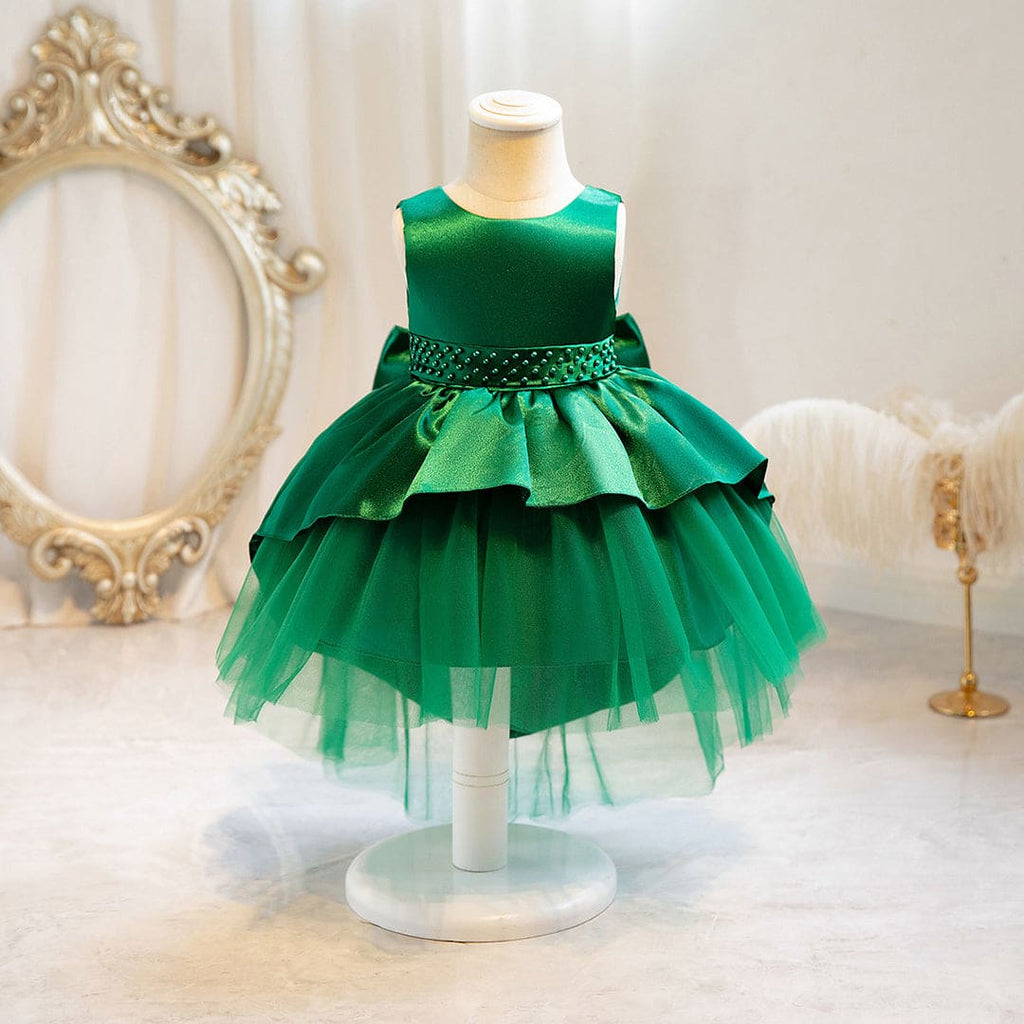 Girls Green Fluffy High - Low Princess Partywear Dress Party Dresses Green 1-2 Y 